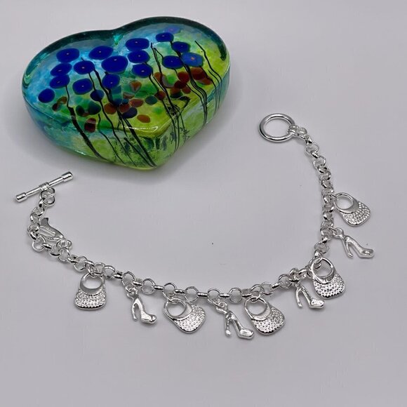 Silver Tone Purses and High Heels Charm Chain Bracelet #1130 - Picture 3 of 6